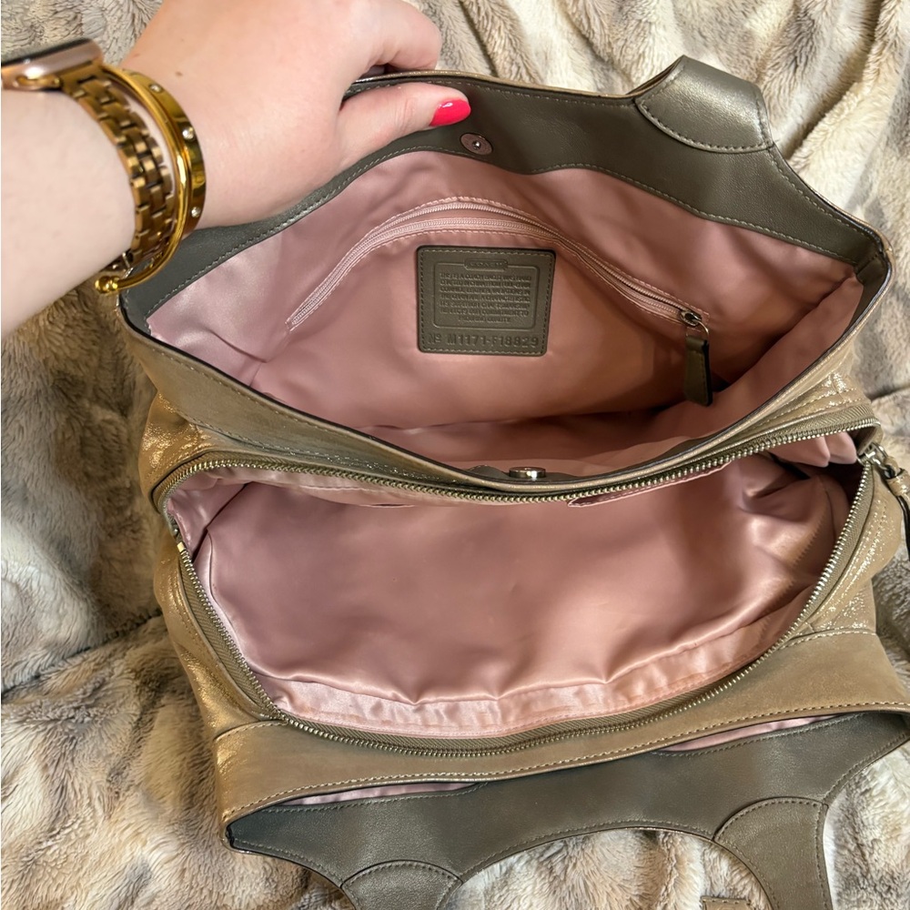Coach Shimmery Taupe Leather Shoulder Bag - Picture 6 of 10